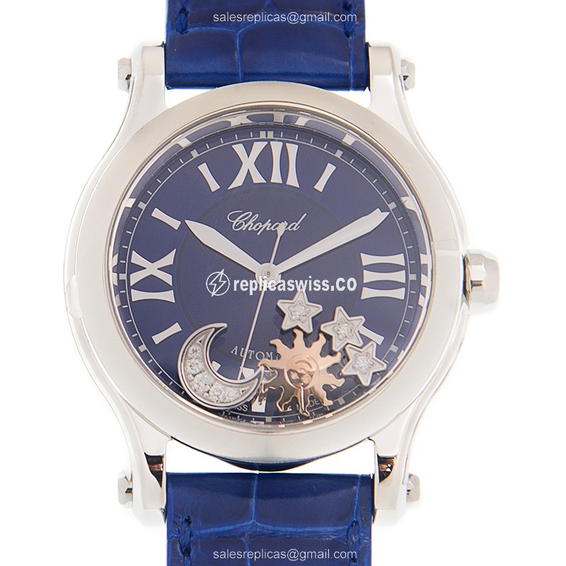 Chopard Happy Sport Replica - Automatic - Blue Dial - Steel Case - Blue Alligator Strap